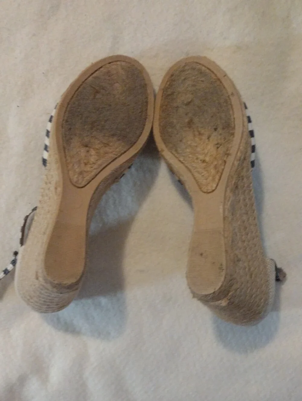White Mountain Denim Navy and Beige Striped Espadrille Wedge Sandals Size 10